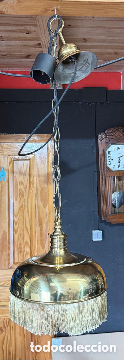 Antig&uuml;edades: L&aacute;mpara colgante lat&oacute;n flecos vintage