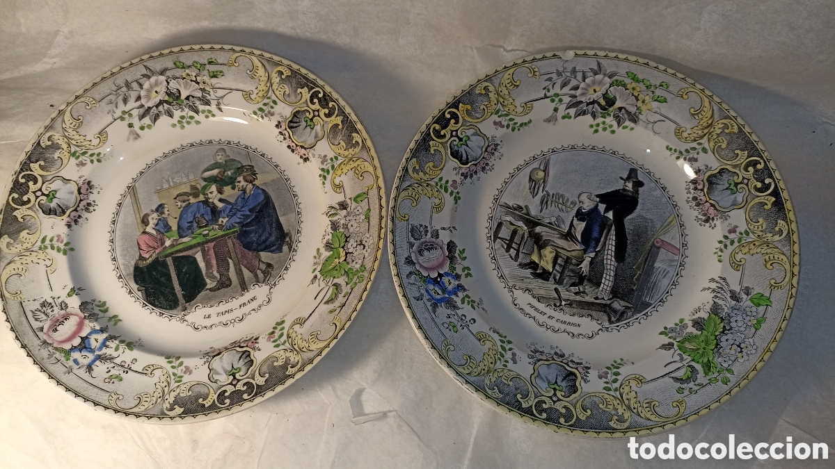 Antig&uuml;edades: Pareja de Platos Antiguos Creil et Montereau S.XIX - &rdquo;Los Misterios de Par&iacute;s&rdquo;