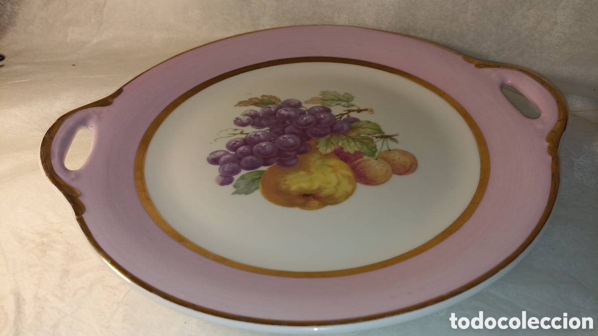 Antig&uuml;edades: Bandeja de Porcelana Vintage Pintada a Mano - Firma Lizariturri (26 cm)