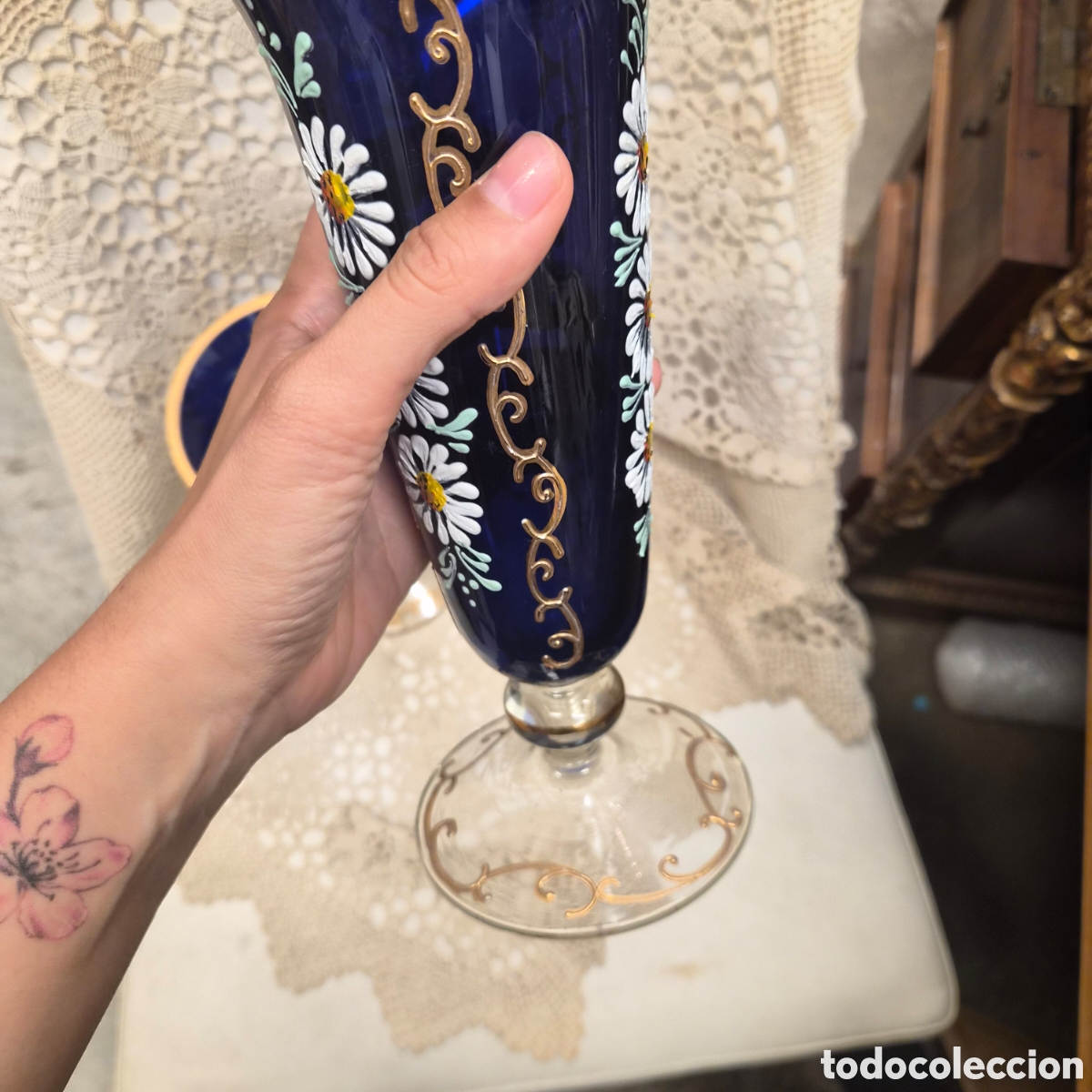 Antig&uuml;edades: Jarrones vidrio esmaltado azul cobalto - Foto 5