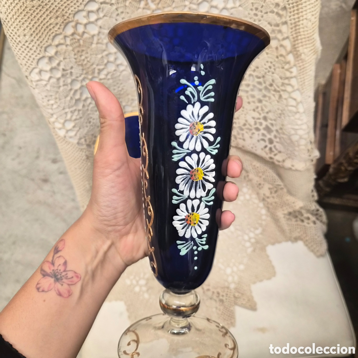 Antig&uuml;edades: Jarrones vidrio esmaltado azul cobalto - Foto 7