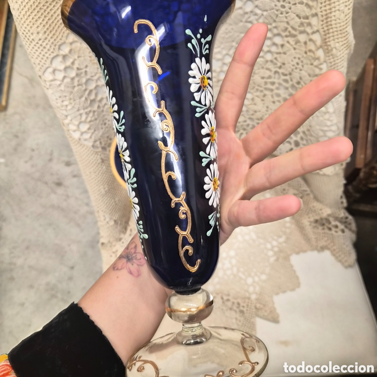 Antig&uuml;edades: Jarrones vidrio esmaltado azul cobalto - Foto 8