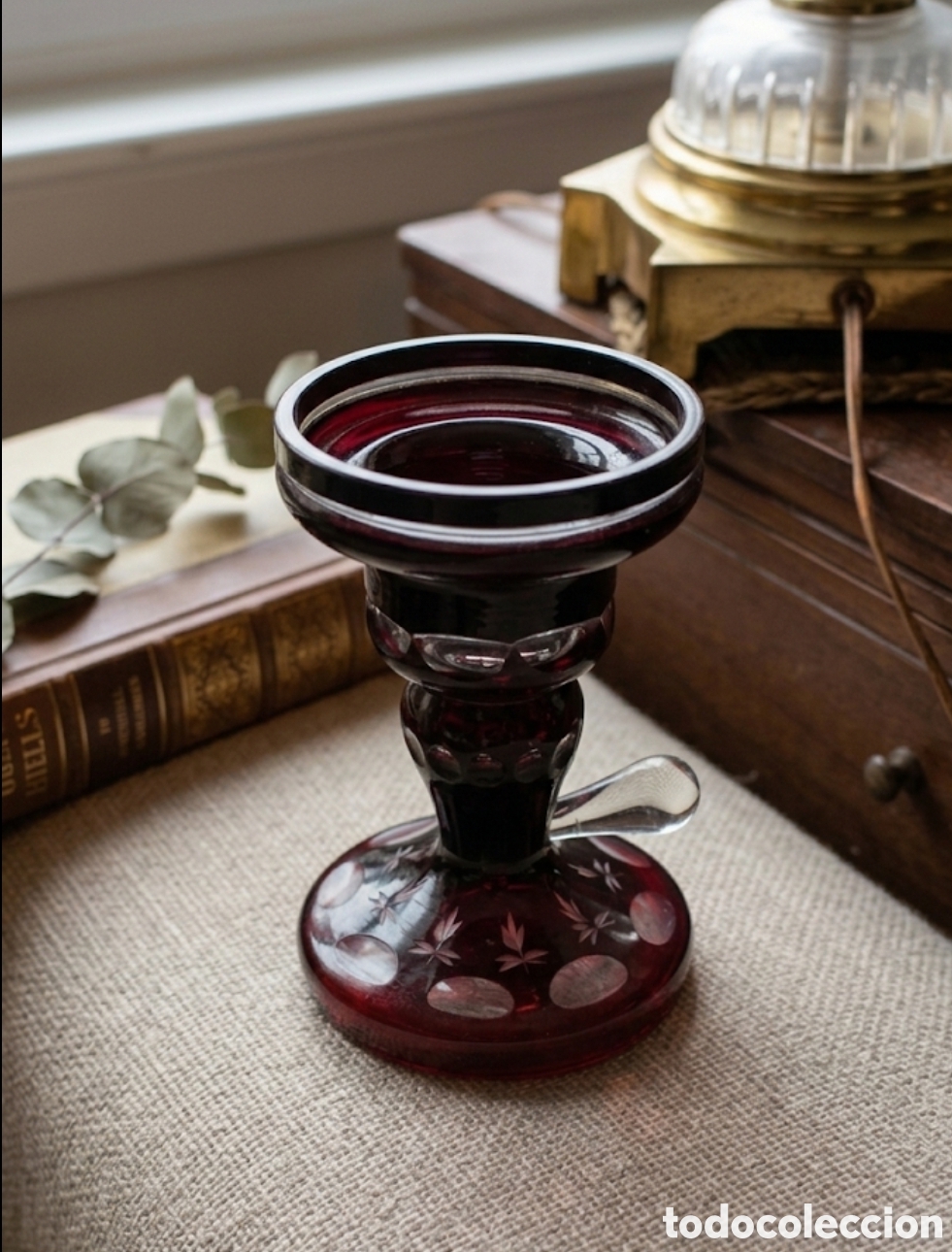 Antig&uuml;edades: Bohemia Palmatoria Vintage Cristal Doblado Rojo