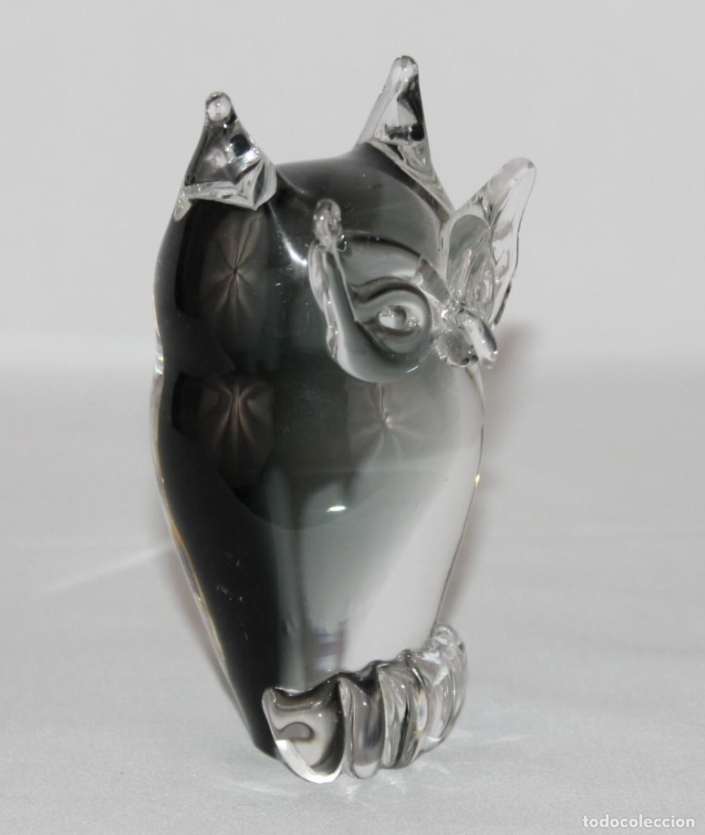 Antig&uuml;edades: Figura b&uacute;ho en cristal art&iacute;stico de Murano. Sommerso en tonos gris y transparente