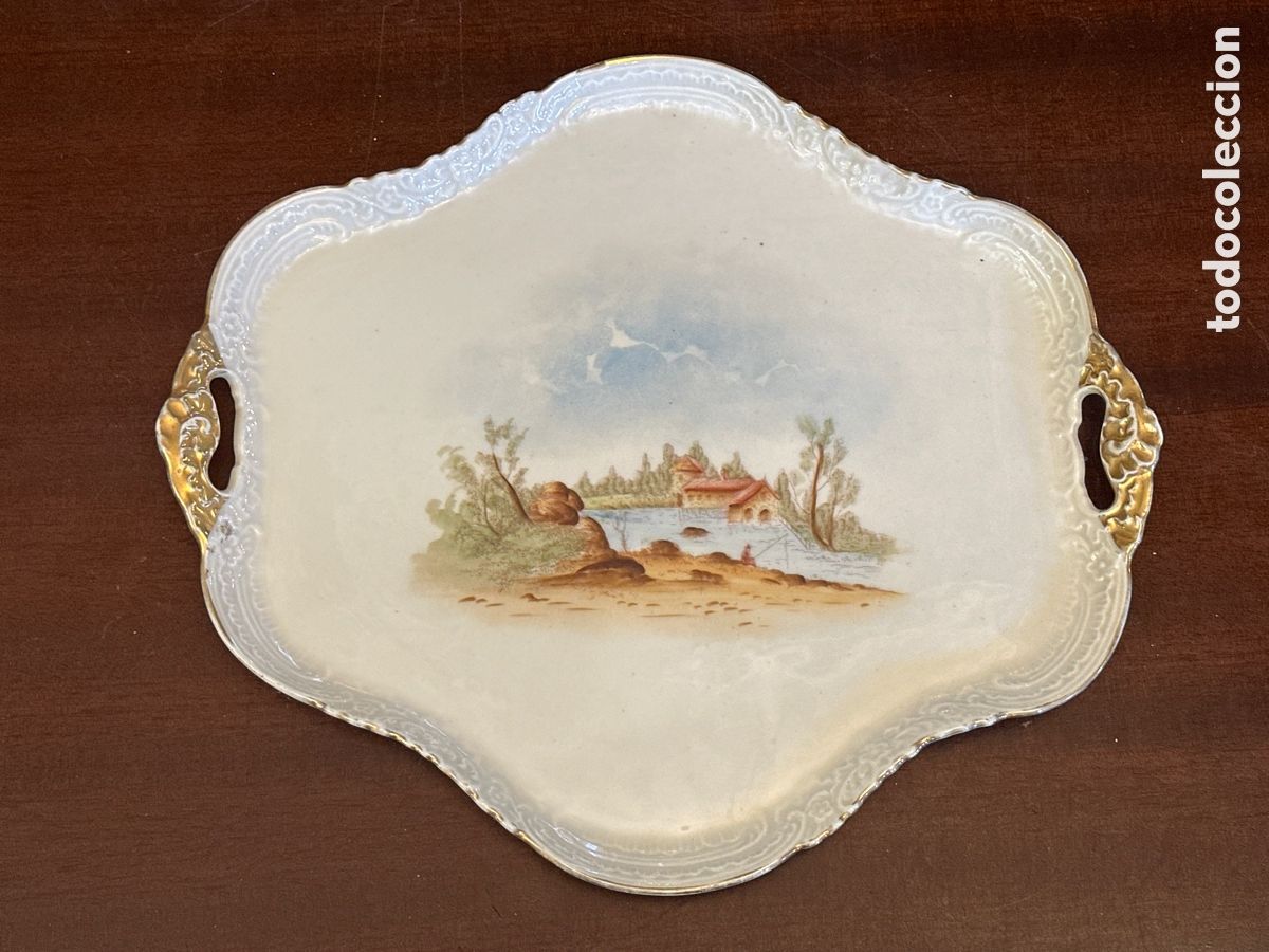 Antig&uuml;edades: PRECIOSA BANDEJA DE PORCELANA DE LIMOGES DECORADA A MANO SIGLO XIX