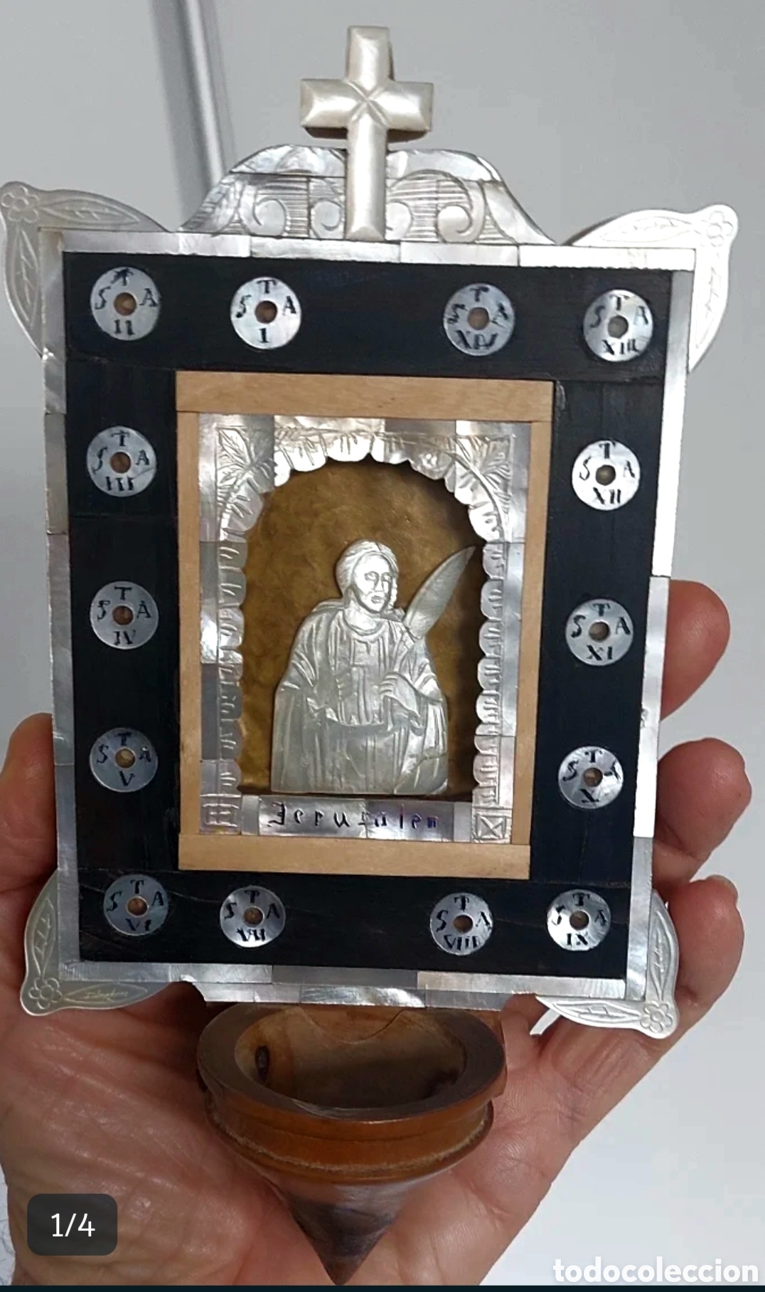 Antig&uuml;edades: Benditera capilla nacar cruz