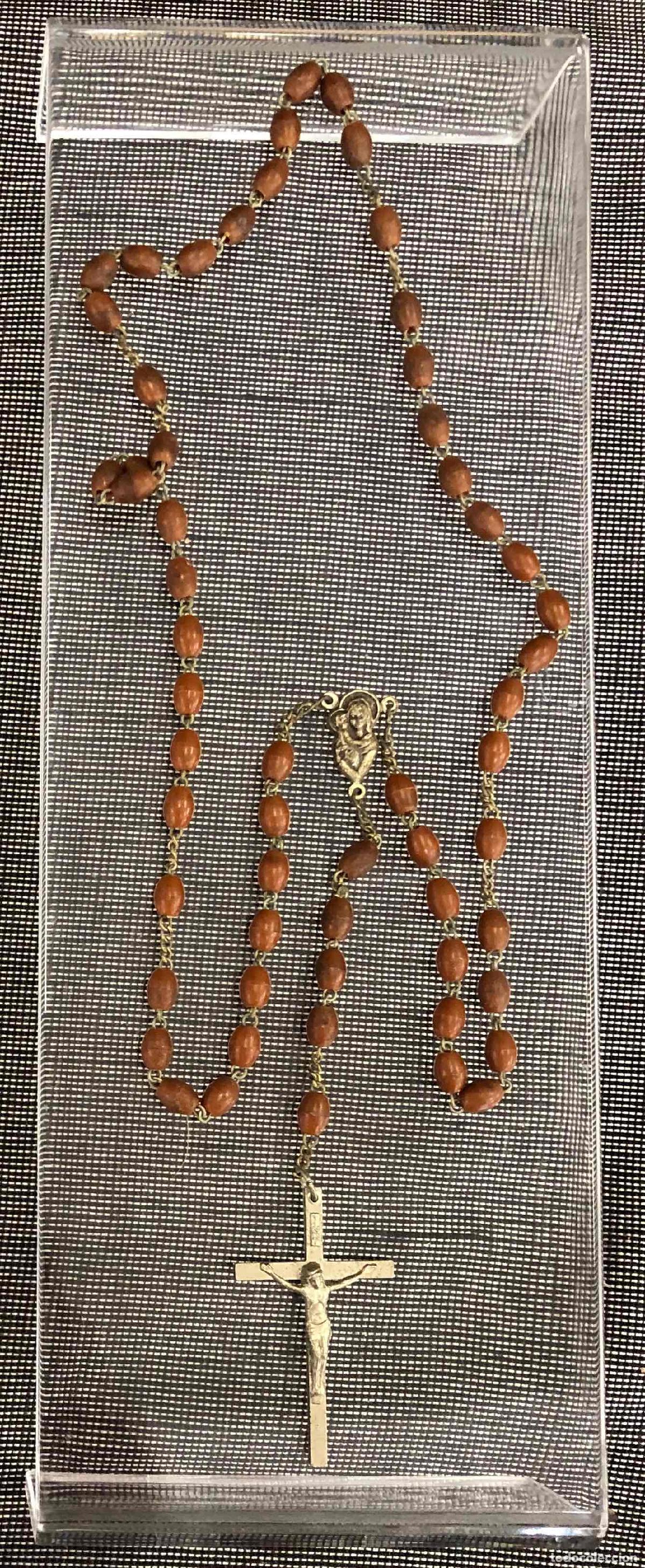 Antig&uuml;edades: ANTIGUO ROSARIO CON CUENTAS MARRONES. DOBLE IMAGEN, JESUCRISTO Y VIRGEN MARIA
