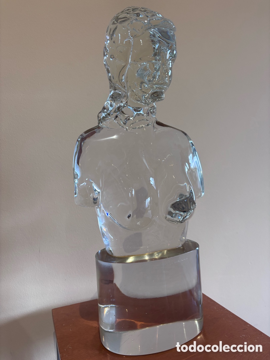 Antiguidades: Loredano Rosin &ndash; Escultura busto femenino en cristal de Murano transparente &ndash; Firmada L. Rosin