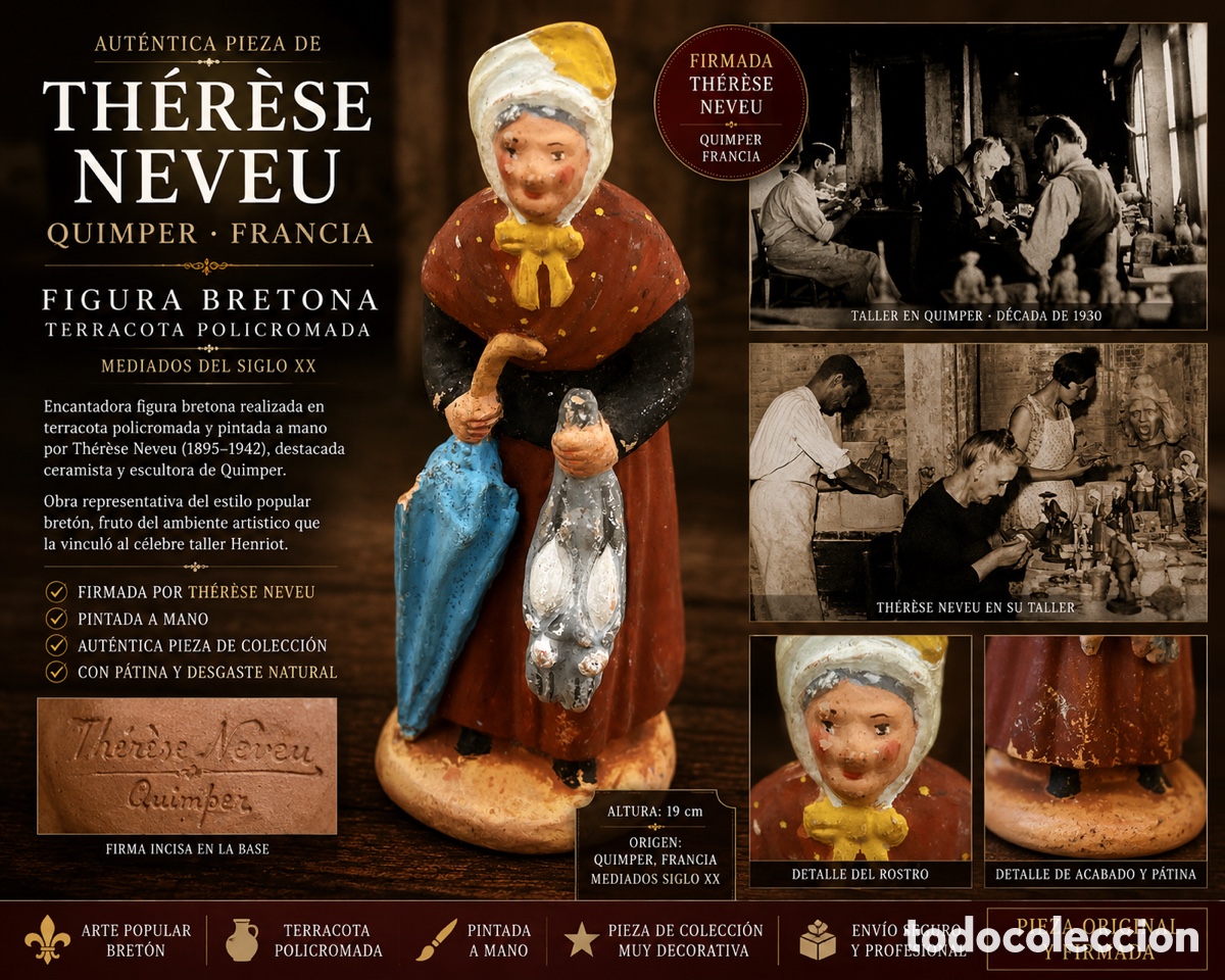 Antig&uuml;edades: Th&eacute;r&egrave;se Neveu &ndash; Santon provenzal antiguo firmado