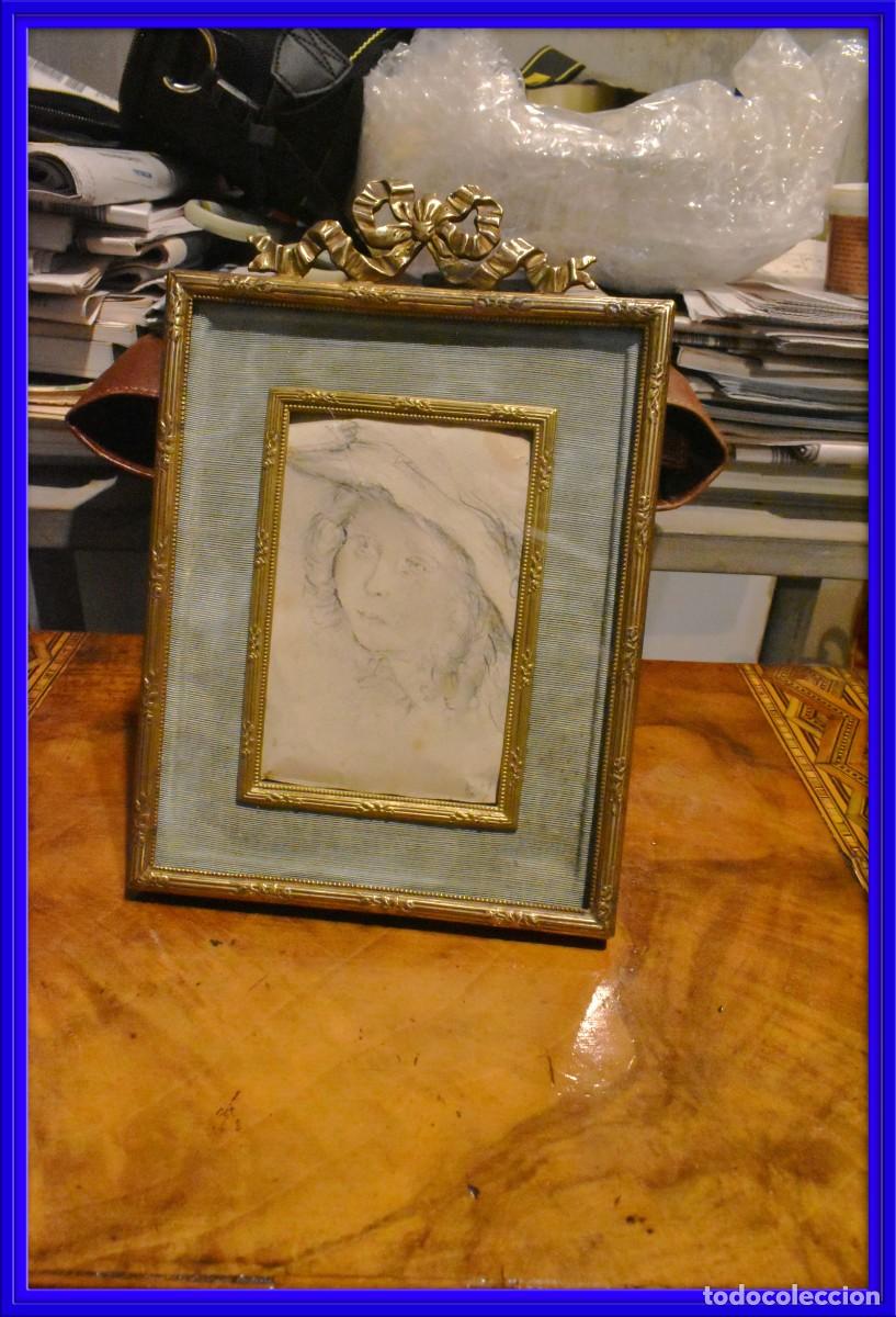 Antig&uuml;edades: Antiguo marco de fotos de bronce dorado al mercurio