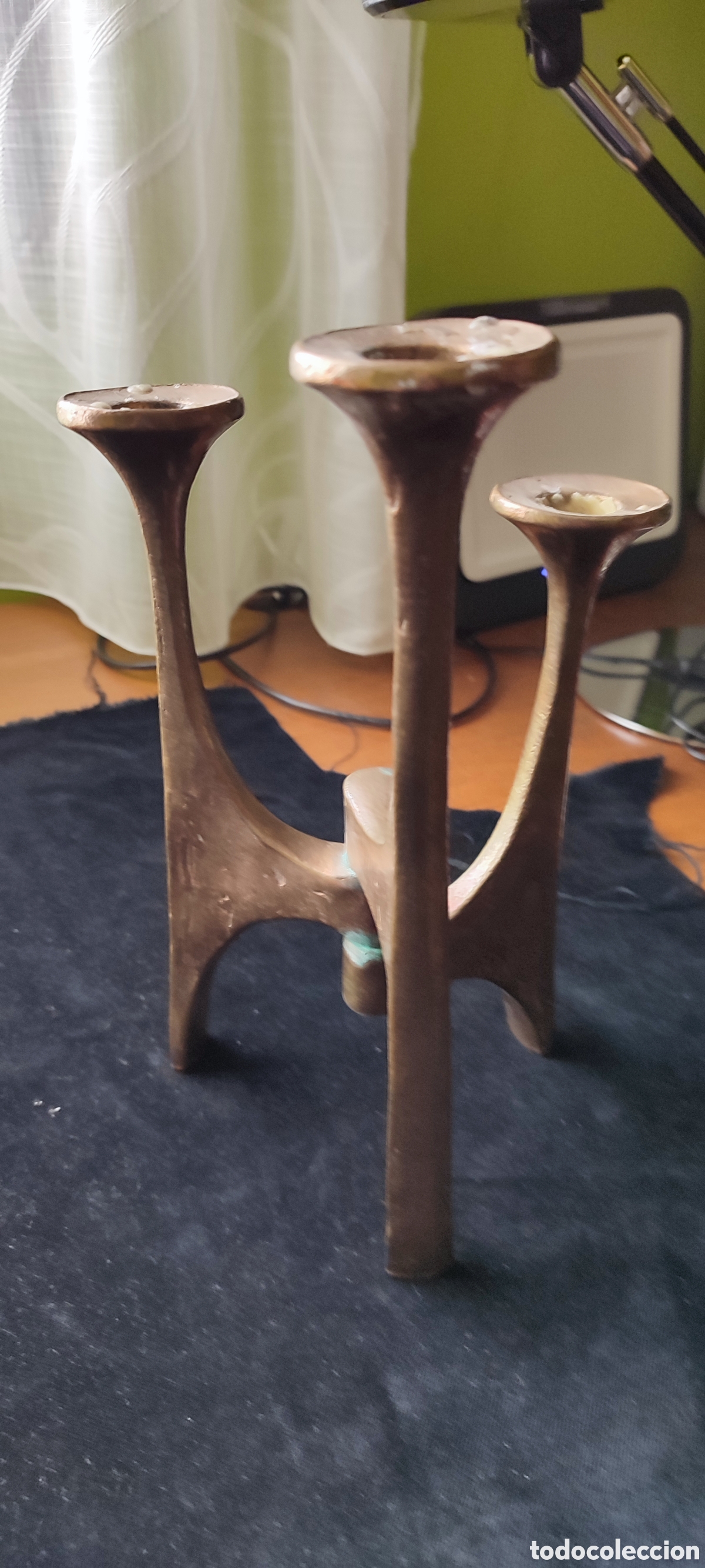 Antig&uuml;edades: Candelabro brutalista de bronce de Michael Harjes a&ntilde;o 1960