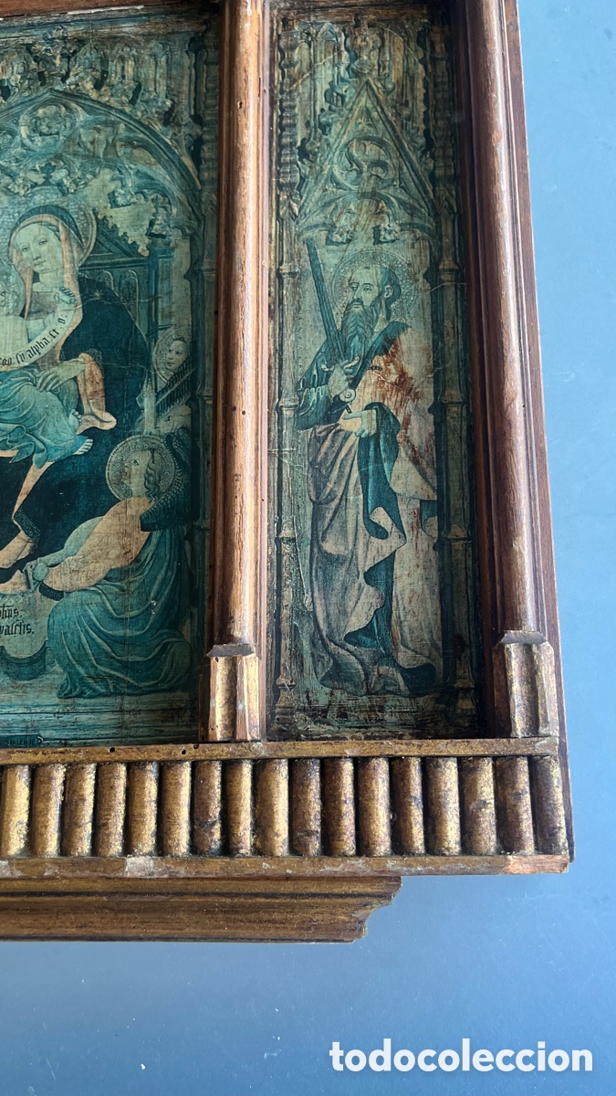 Antig&uuml;edades: Cuadro tr&iacute;ptico retablo religioso de madera - Foto 2