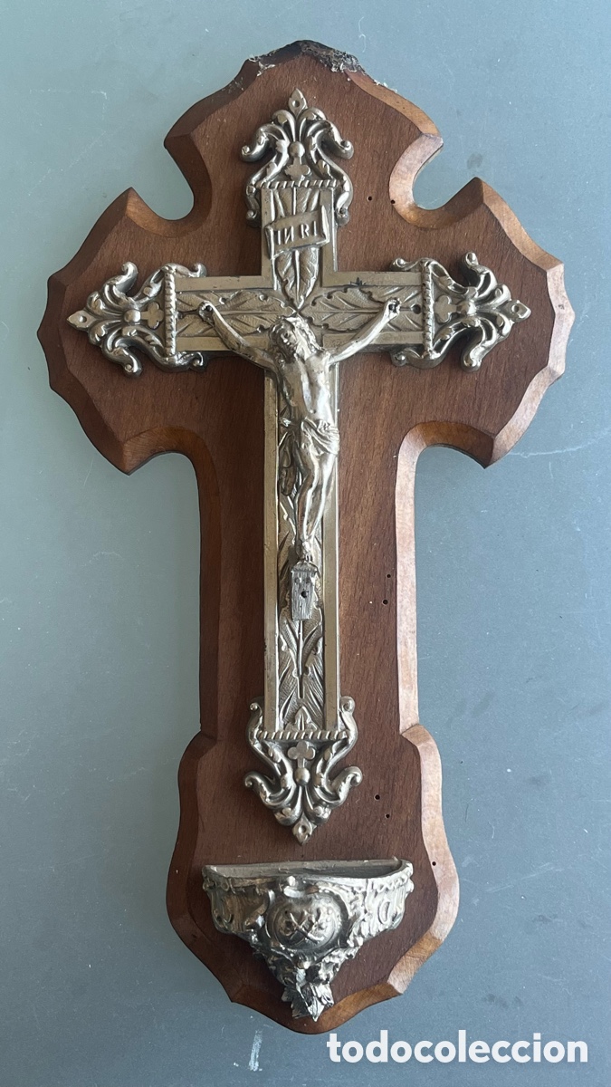 Antig&uuml;edades: Crucifijo de madera y metal religioso