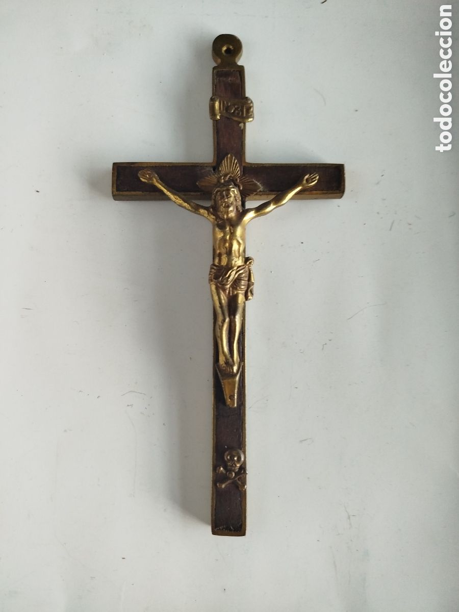 Antig&uuml;edades: ANTIGUA CRUZ DE MADERA Y BRONCE. - Foto 1