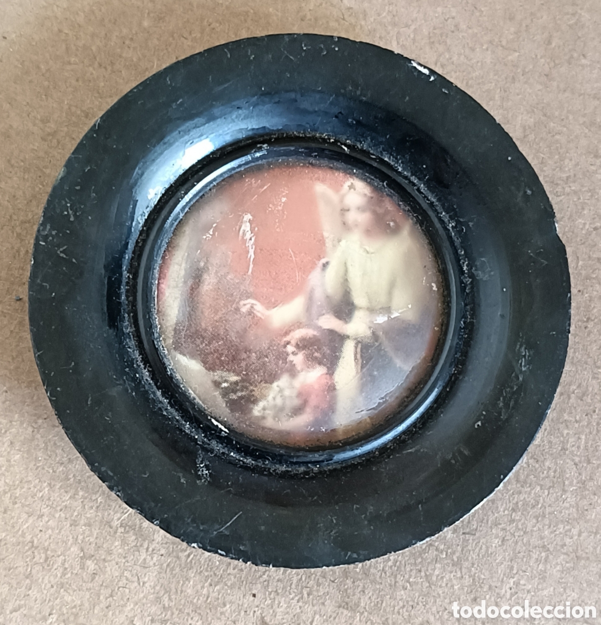 Antig&uuml;edades: Cuadro vintage peque&ntilde;o colgar pared o en un oratorio colecci&oacute;n religiosa pl&aacute;stico &Aacute;ngel de la Guarda
