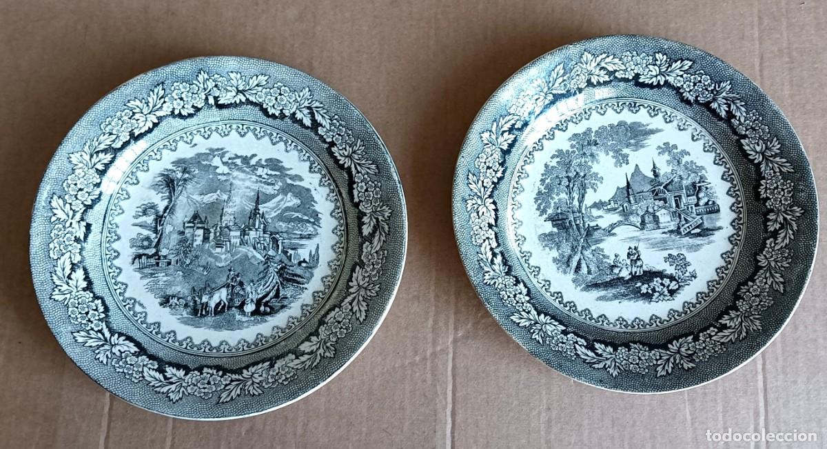 Antig&uuml;edades: Pareja de platos real f&aacute;brica de SARGADELOS - Tercera &eacute;poca 1845 1862 &ndash; serie paisajes fant&aacute;sticos