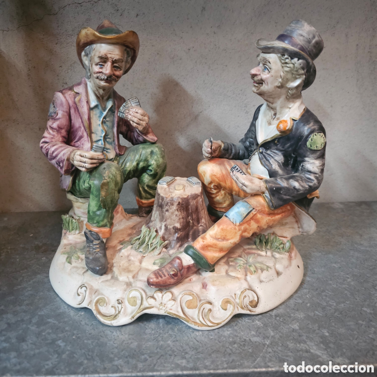 Antig&uuml;edades: FIGURA CAPODIMONTE HOBO HOMBRES JUGANDO A LAS CARTAS