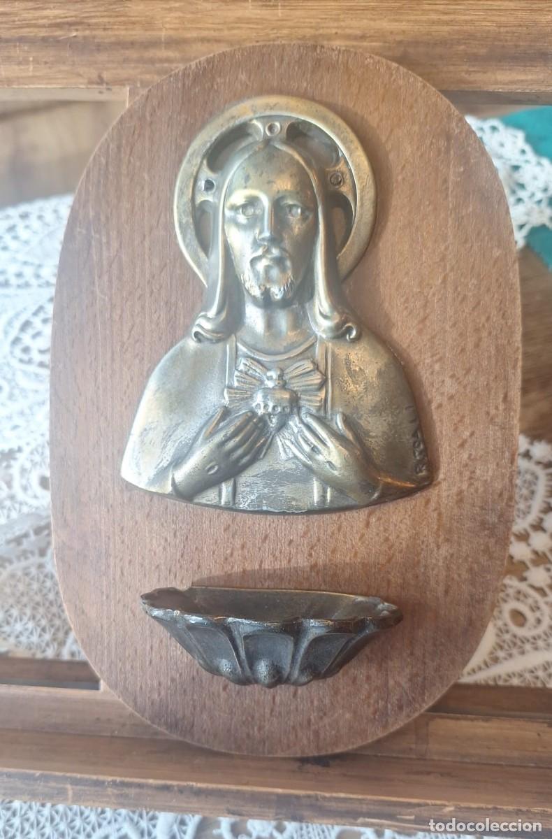 Antig&uuml;edades: Antigua Benditera de Madera y Bronce o Lat&oacute;n - Foto 2