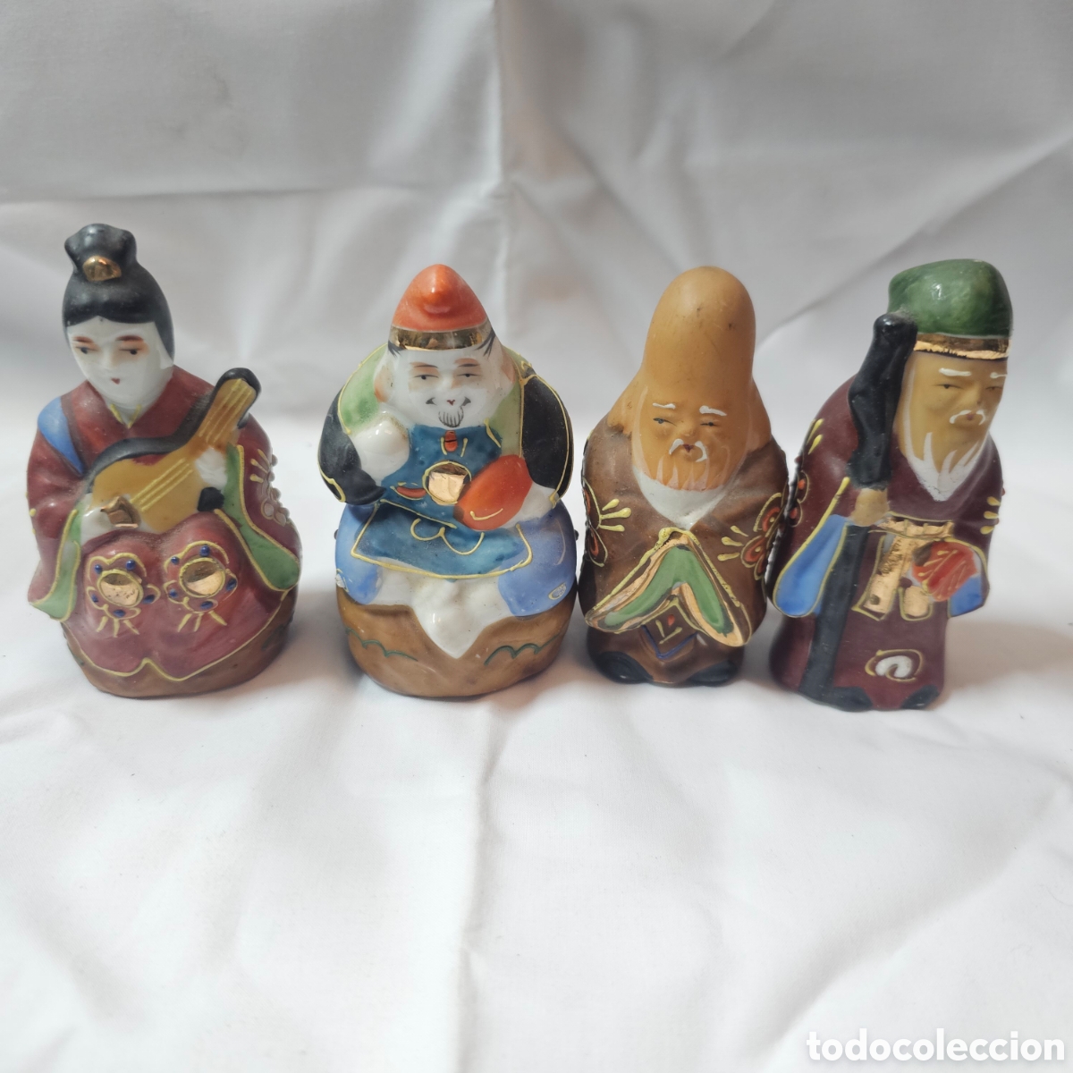 Antig&uuml;edades: Lote de 4 Figuras de Porcelana Japonesa kutani - Siete Dioses de la Fortuna -A&ntilde;os 60/70
