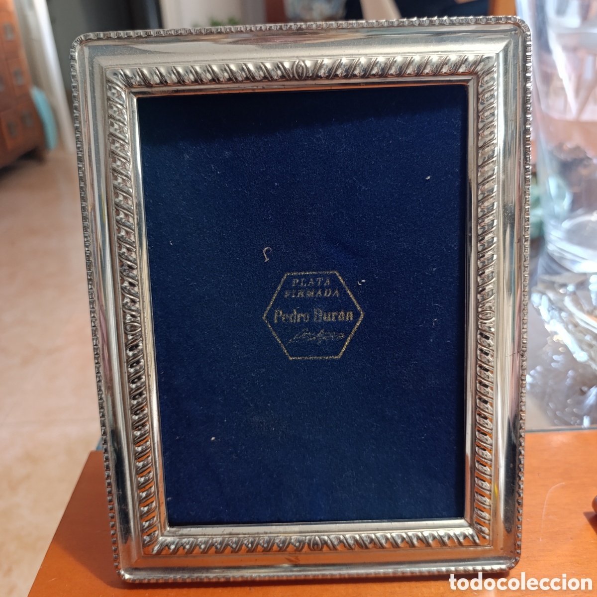 Antig&uuml;edades: Portafotos plata 925,firmada por la prestigiosa firma espa&ntilde;ola Pedro Dur&aacute;n,trasera madera de Bubinga