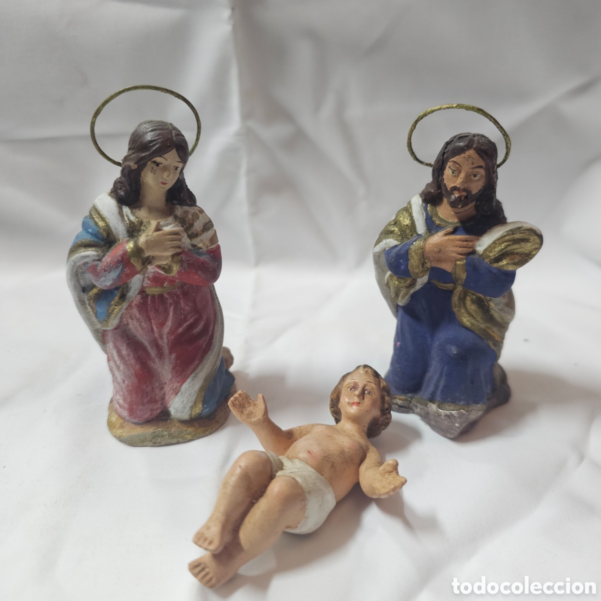 Antig&uuml;edades: figuras belen terracota virgen Maria - San Jos&eacute; - Ni&ntilde;o Jes&uacute;s-