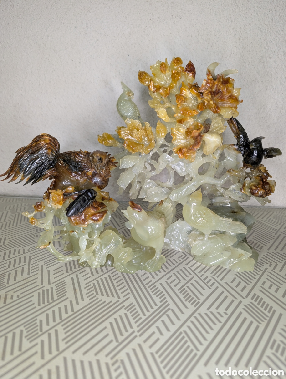 Antig&uuml;edades: Lote 2 figuras decorativas estilo jade aves talladas a mano