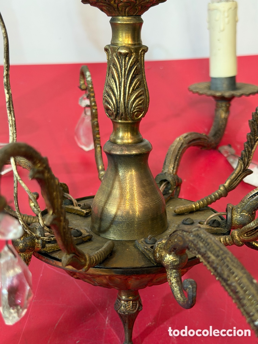 Antig&uuml;edades: L&aacute;mpara de techo antigua 5 luces bronce - Foto 3