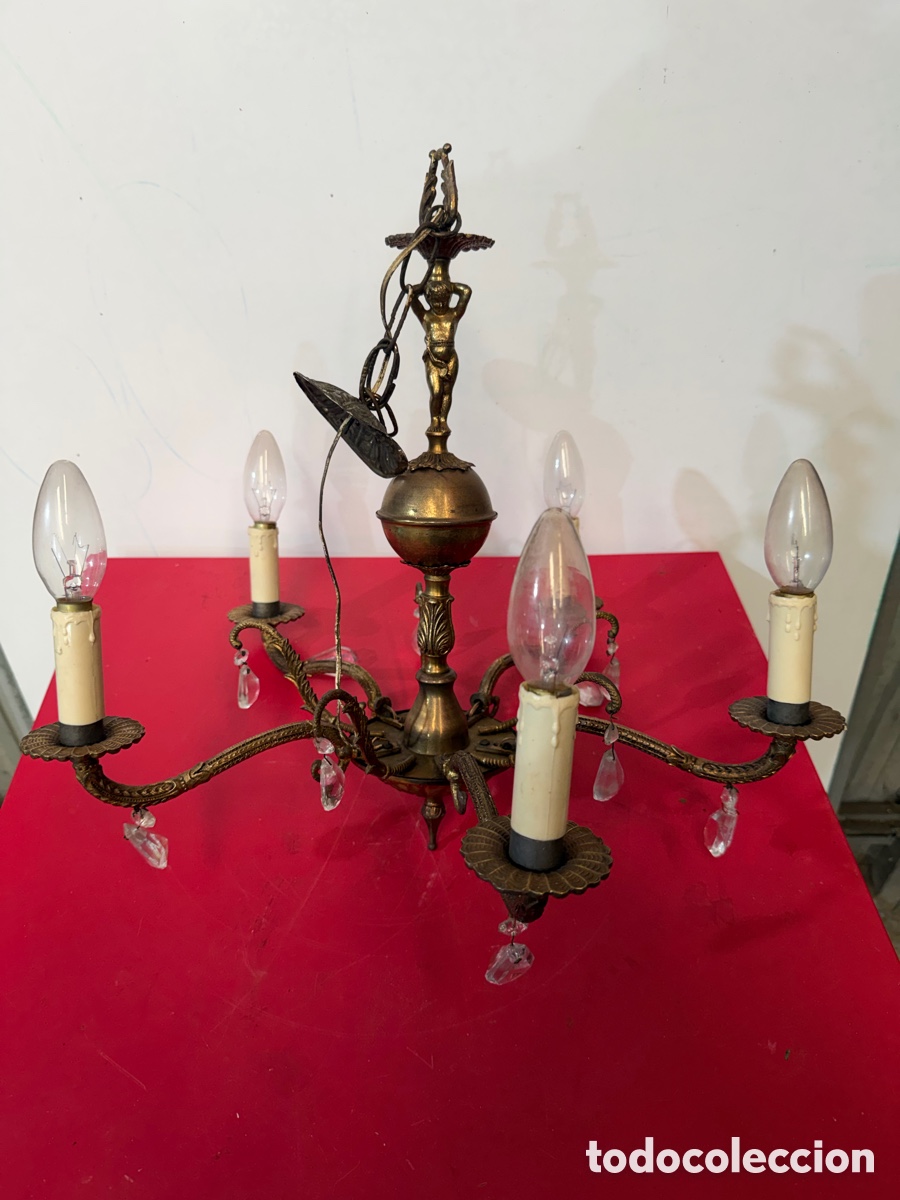 Antig&uuml;edades: L&aacute;mpara de techo antigua 5 luces bronce - Foto 1