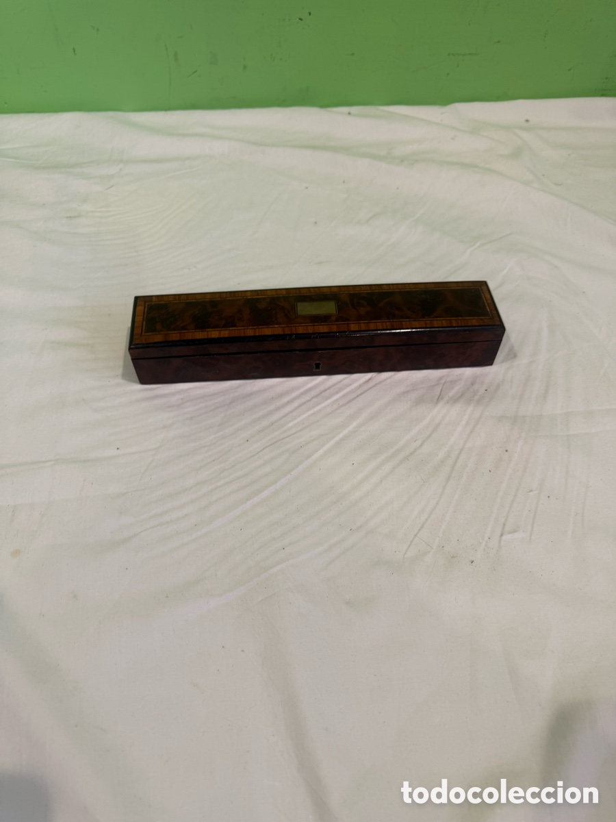Antig&uuml;edades: Antiguo estuche de abanico siglo XIX madera marqueter&iacute;a original