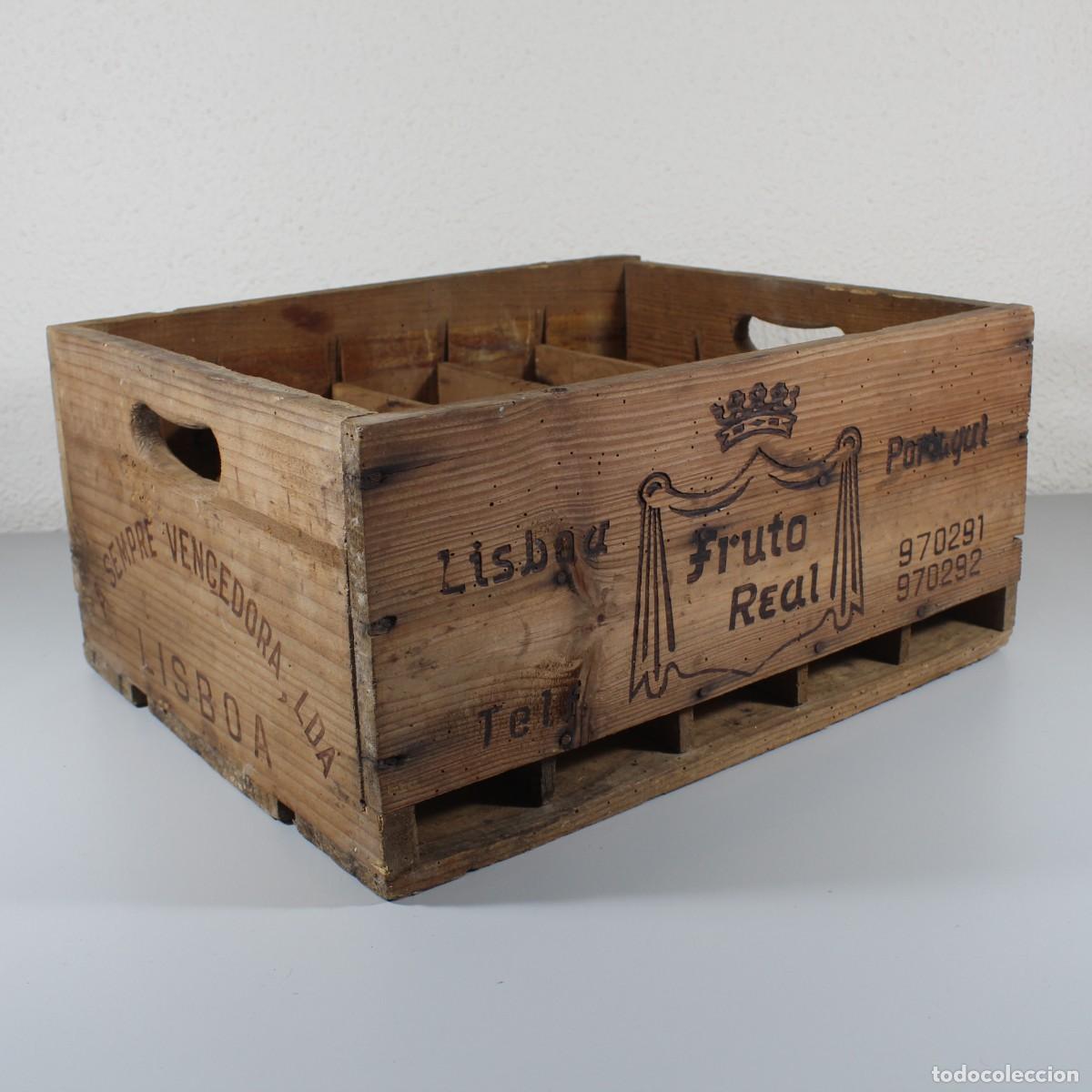 Antig&uuml;edades: Antigua Caja Madera Vintage Refresco Fruto Real Lisboa Crate Soda Portugal 60s