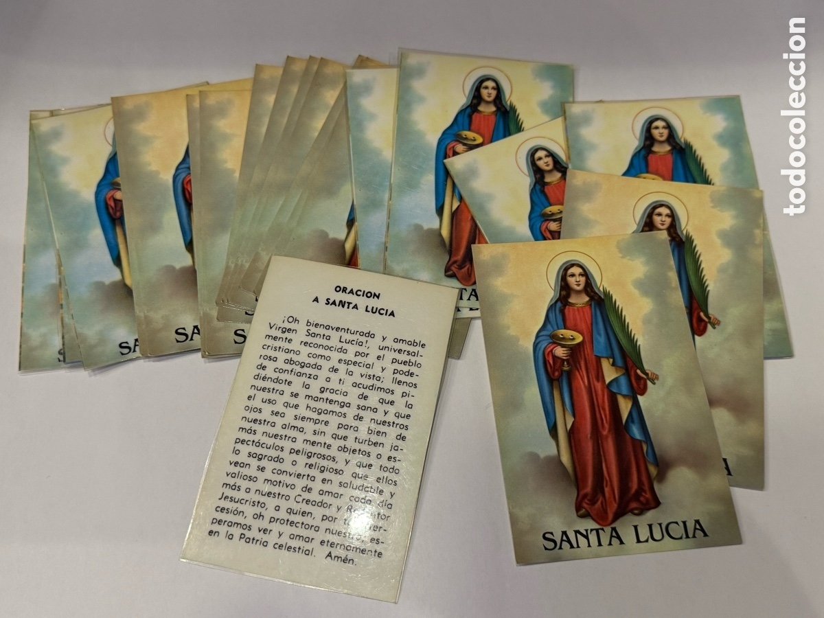 Antig&uuml;edades: Santa Luc&iacute;a , lote de 22 estampas con oraci&oacute;n. Papel de alta calidad y gran tamańo.