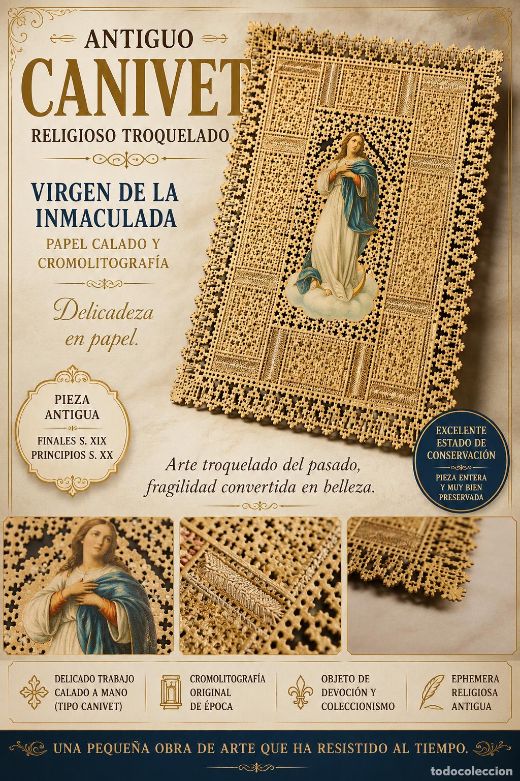 Antig&uuml;edades: ANTIGUA ESTAMPA CANIVET DE LA INMACULADA / PAPEL TROQUELADO Y CROMOLITOGRAF&Iacute;A