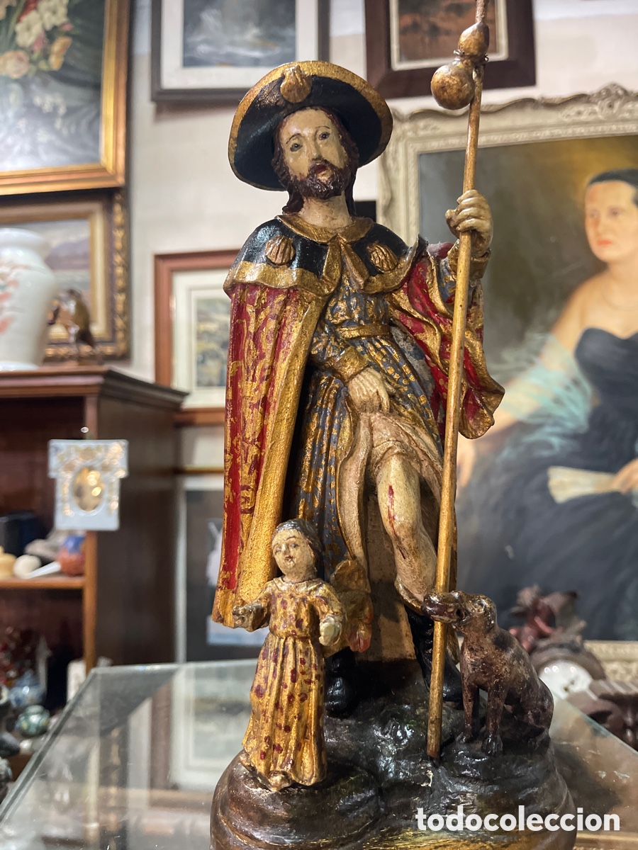 Antig&uuml;edades: San Roque en madera perfecto antiguo siglo xvlll