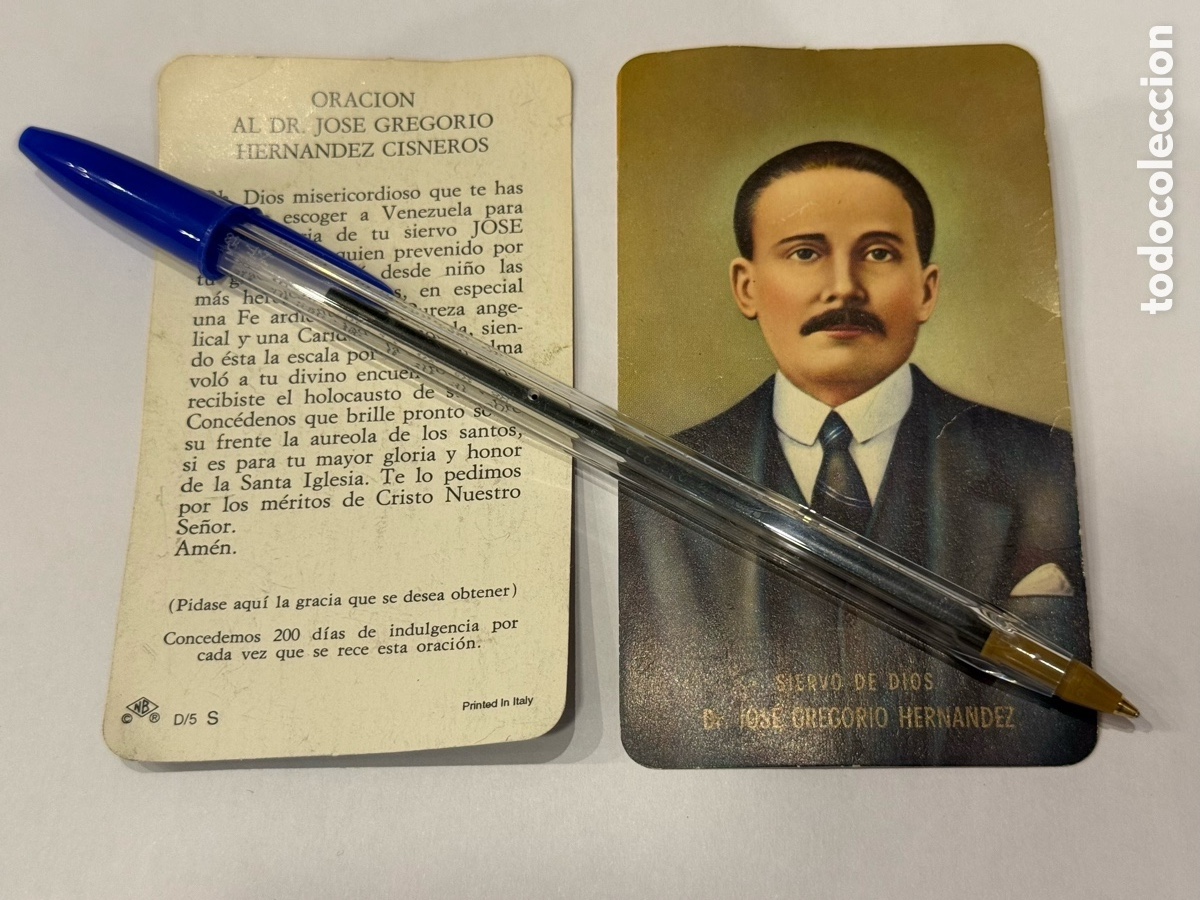Antig&uuml;edades: Dr. Jos&eacute; Gregorio Hern&aacute;ndez Cisneros , 2 estampas con oraci&oacute;n en el reverso
