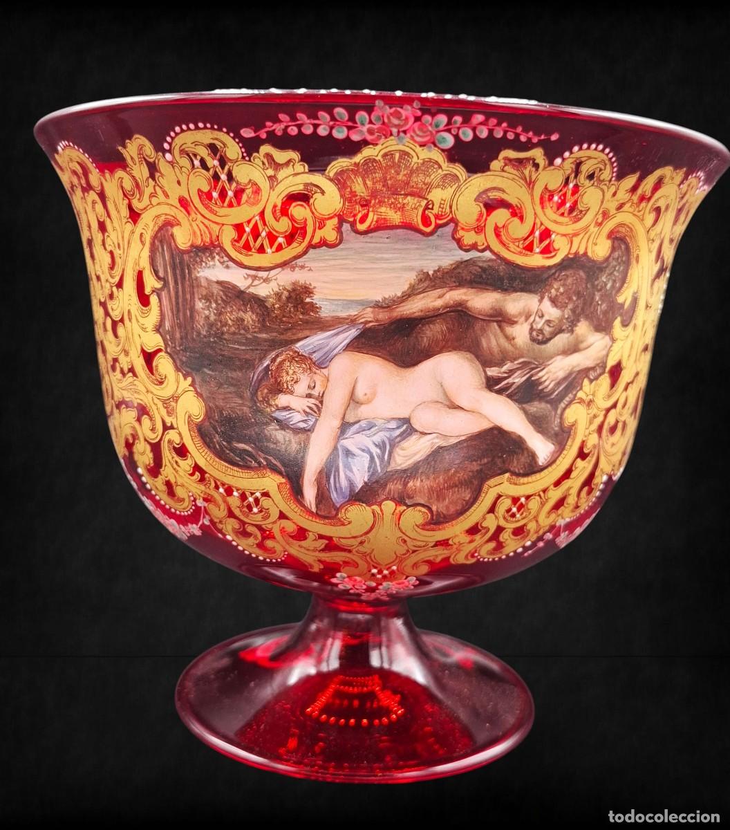 Antig&uuml;edades: + CENTRO DE MESA O JARRON EN CRISTAL DE MURANO DECORADO EN ORO CON ESCENAS CLASICAS PINTADAS A MANO