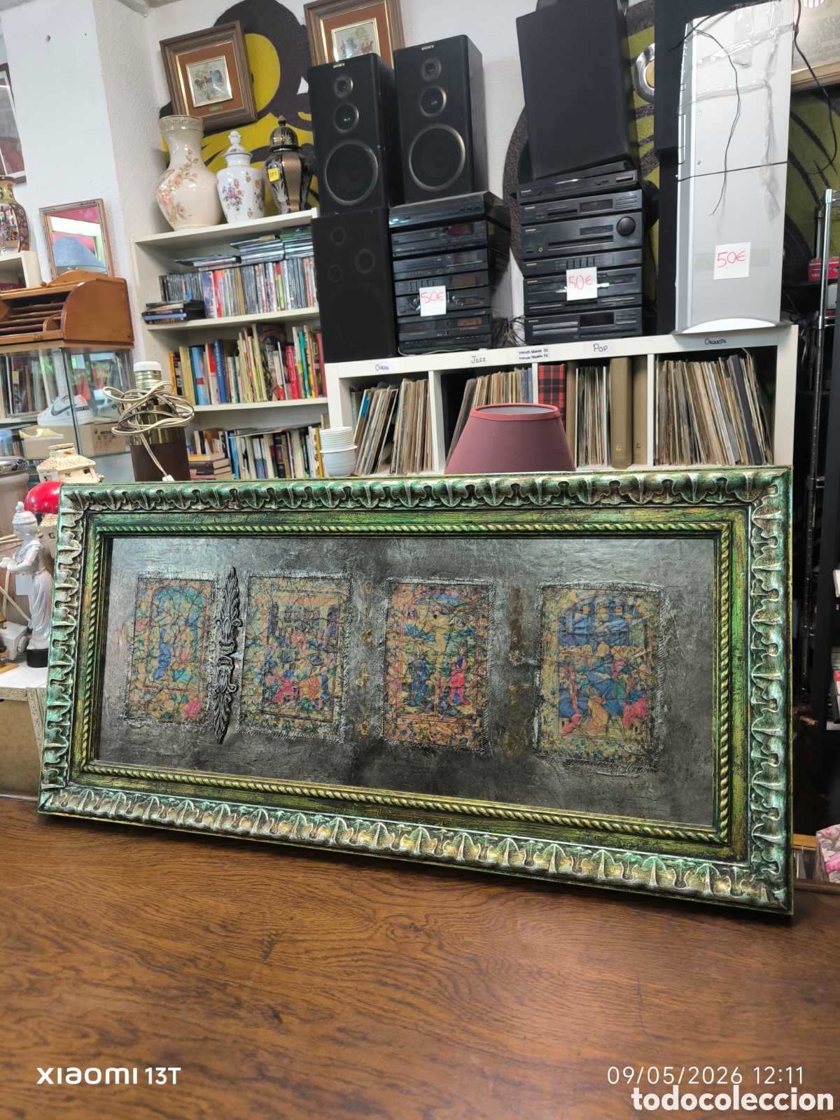 Antiques: Cuadro antiguo pintado a mano con marco decorativo