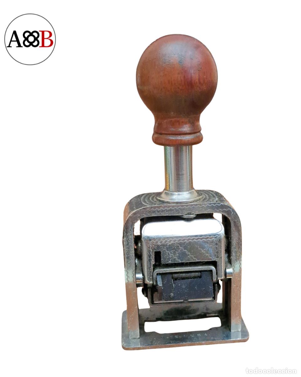 Antiquit&auml;ten: Numerador autom&aacute;tico imprenta Roberts Model 49A Brooklyn con caja original c.1905