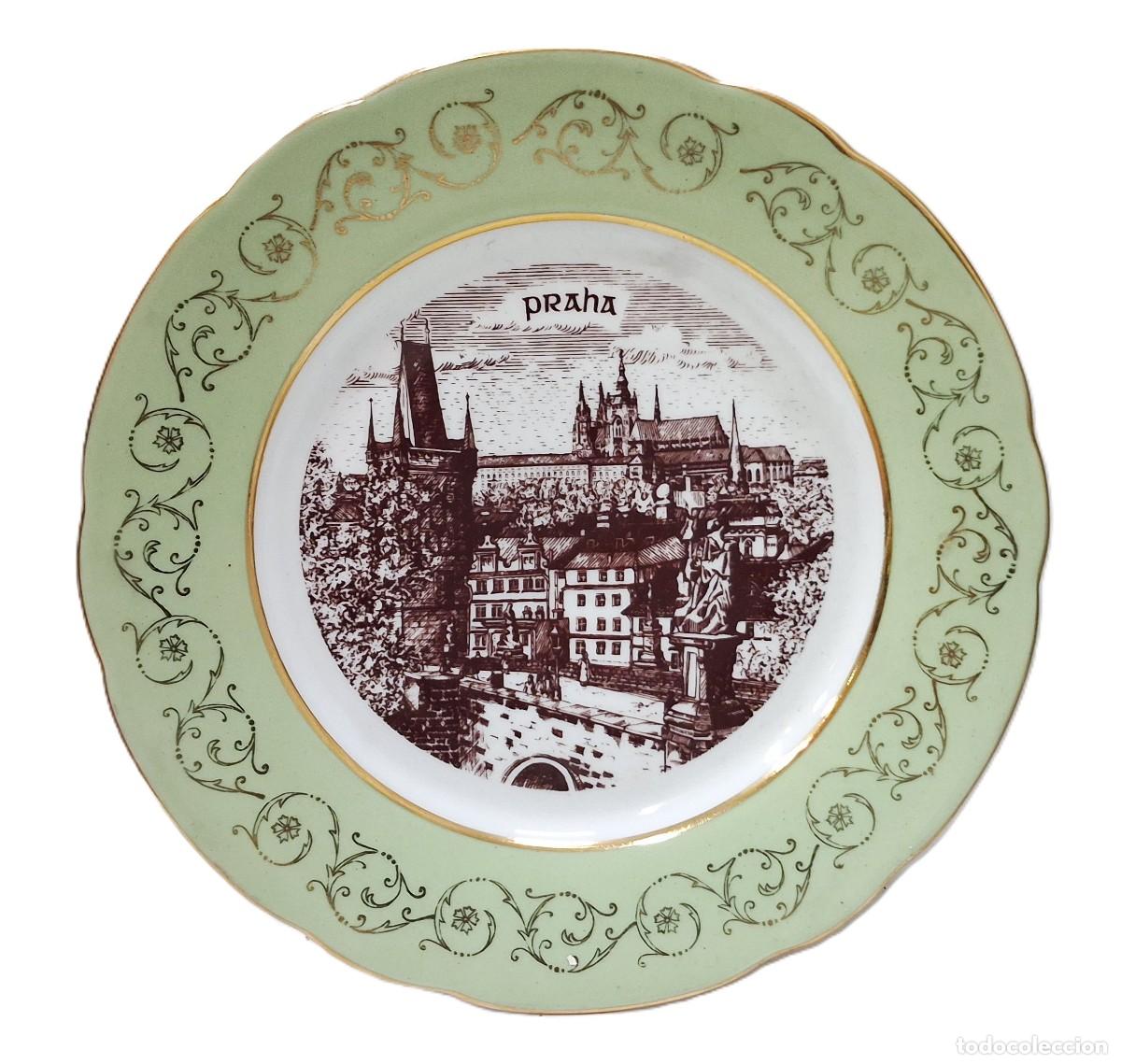 Antiquit&eacute;s: Plato de Porcelana &ldquo;Praha&rdquo; &ndash; 20 cm &ndash; Borde Dorado &ndash; Con Caja Original &ndash; Nuevo Sin Usar