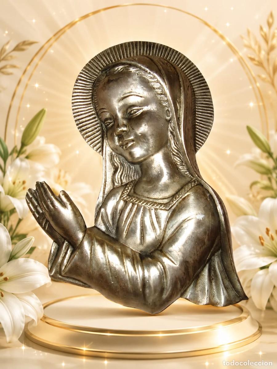 Antiquit&eacute;s: TALLA DE VIRGEN NI&Ntilde;A ANTIGUA A&Ntilde;OS 70 CON LUZ ALPACA 22 CM LARGO