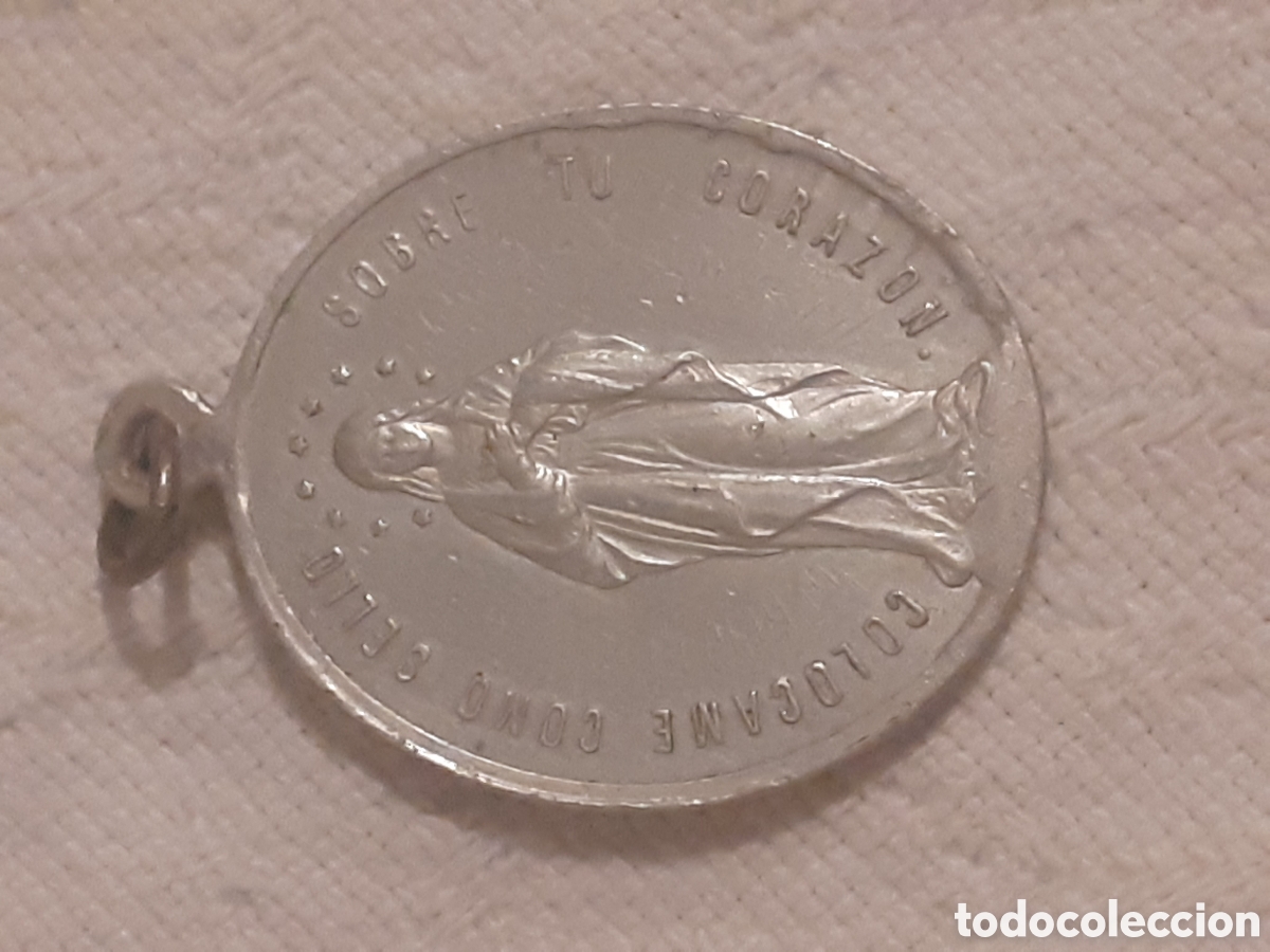 Antig&uuml;edades: MEDALLA NIQUEL HACIA 1910. COLOCAME SOBRE TU CORAZON. 3,5 CM. NIQUEL