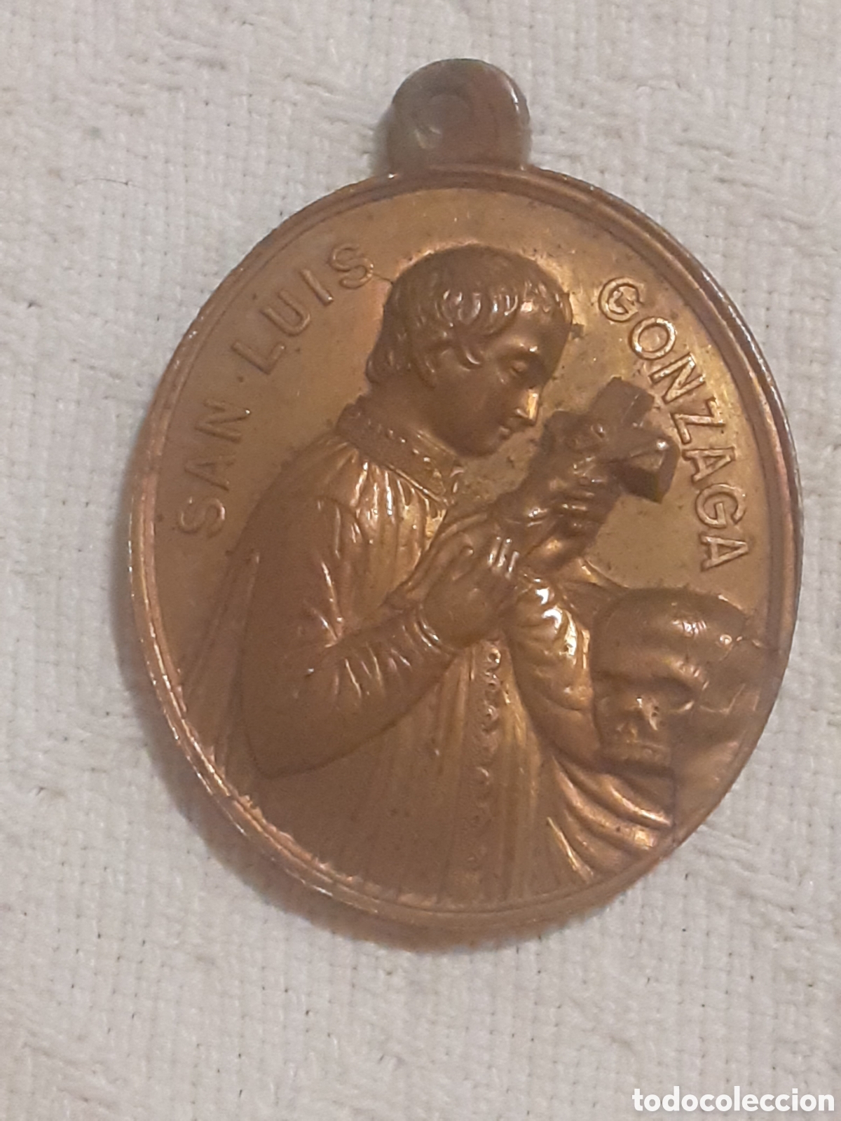 Antig&uuml;edades: ENORME MEDALLA SAN LUIS GOZAGA. IMPECABLE. PPIOS S. XX. COBRE. 5 CM