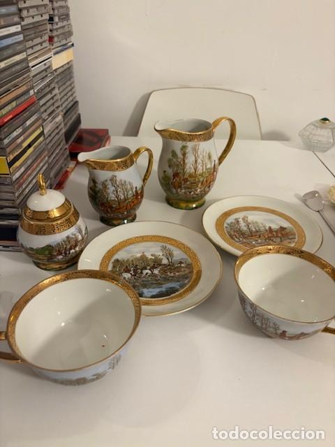 Antig&uuml;edades: JUEGO CAFE PORCELANA LIMOGES FRANCIA / MOTIVO CAZA