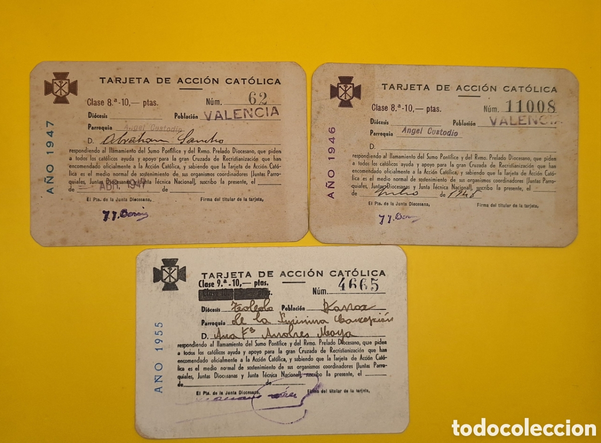 Antig&uuml;edades: Lote de 3 Tarjetas Antiguas de Acci&oacute;n Cat&oacute;lica - A&ntilde;os 40-50 -