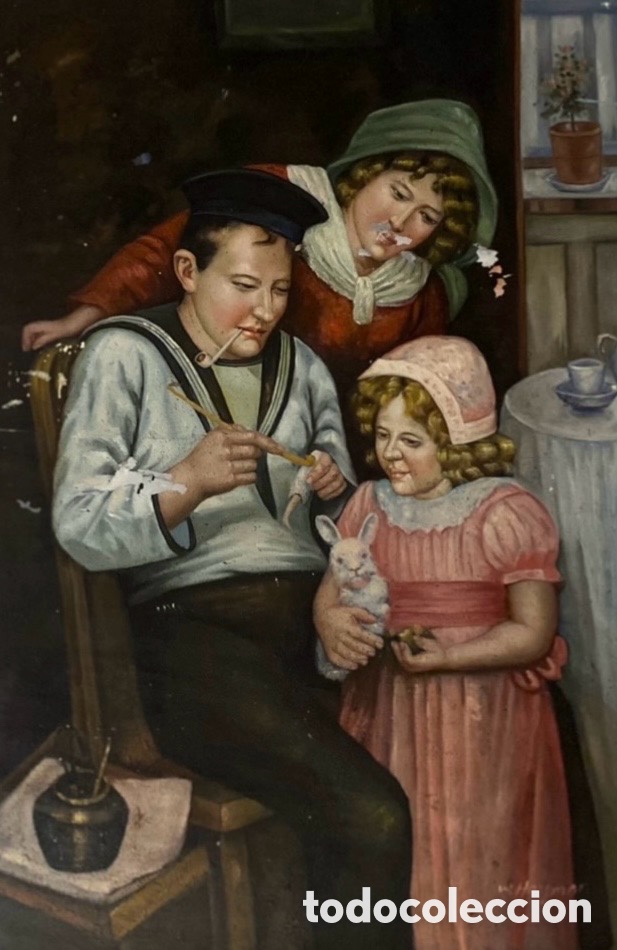 Antig&uuml;edades: Pintura al Oleo sobre lienzo a&ntilde;os 60