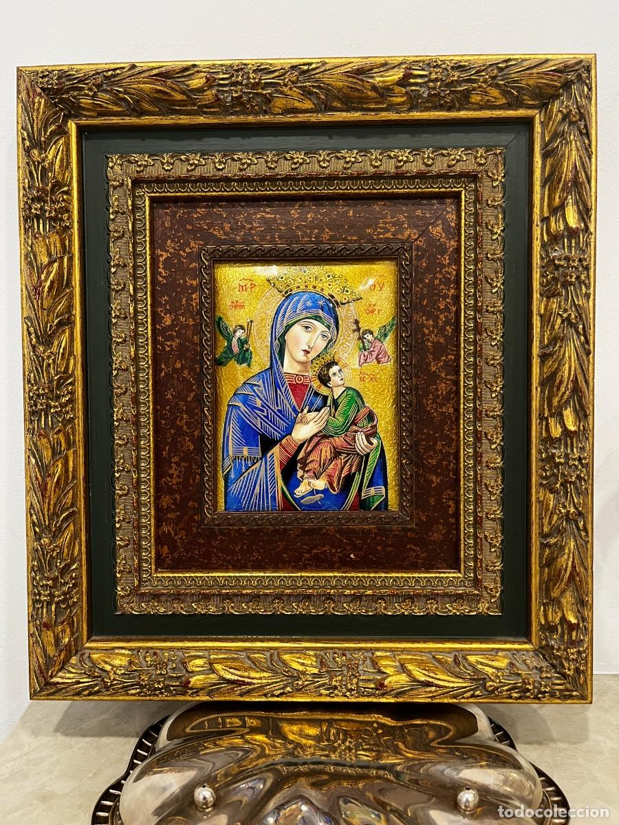 Antig&uuml;edades: PRECIOSO CUADRO CON ESMALTE VIDRIADO DE LA VIRGEN DEL PERPETUO SOCORRO, REALIZADO TOTALMENTE A MANO