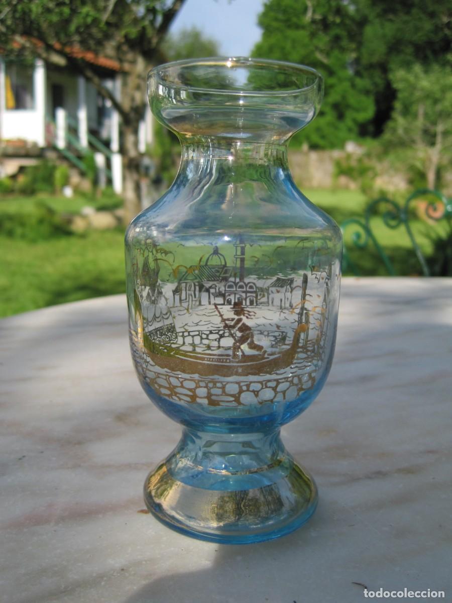 Antig&uuml;edades: JARR&Oacute;N DE CRISTAL AZUL CON ESCENAS DE VENECIA EN ORO - PRIMERA MITAD S.XX