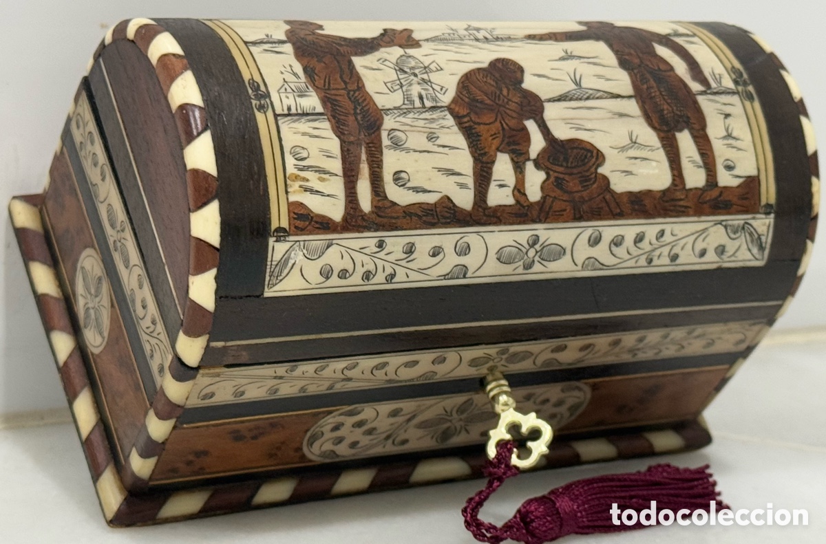 Antig&uuml;edades: ANTIGUA CAJA COFRE TARACEA GRANADA HUESO Y CAREY
