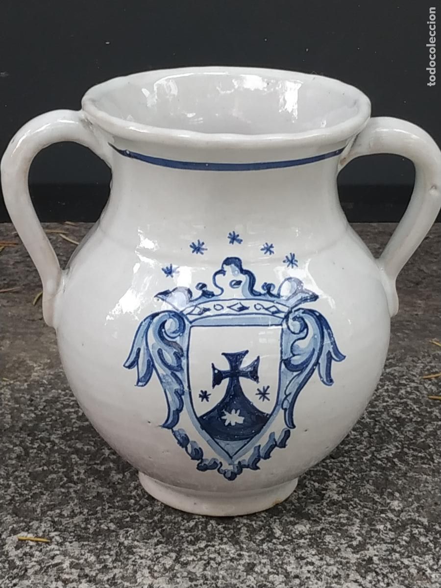 Antig&uuml;edades: Jarra cer&aacute;mica conventual escudo carmelitas Descalzos Talavera (Toledo) copia modelo S. XVIII