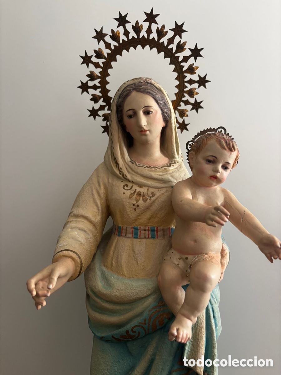 Antig&uuml;edades: Virgen madera tallada siglo XIX