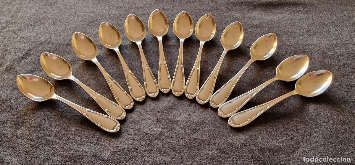 Antig&uuml;edades: Lote 12 cucharillas cafe El Gallo 40 alpaca ba&ntilde;o plata